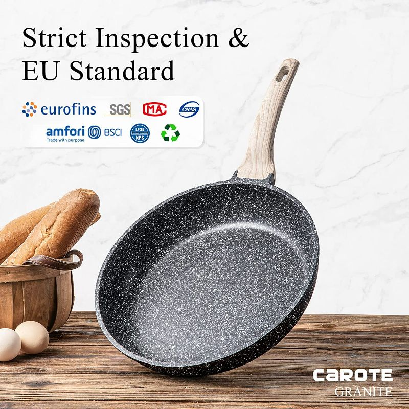 Photo 3 of CAROTE Nonstick Frying Pan Skillet,Non Stick Granite Fry Pan Egg Pan Omelet Pans, Stone Cookware Chef's Pan, PFOA Free,Induction Compatible(Classic Granite, 8-Inch)
