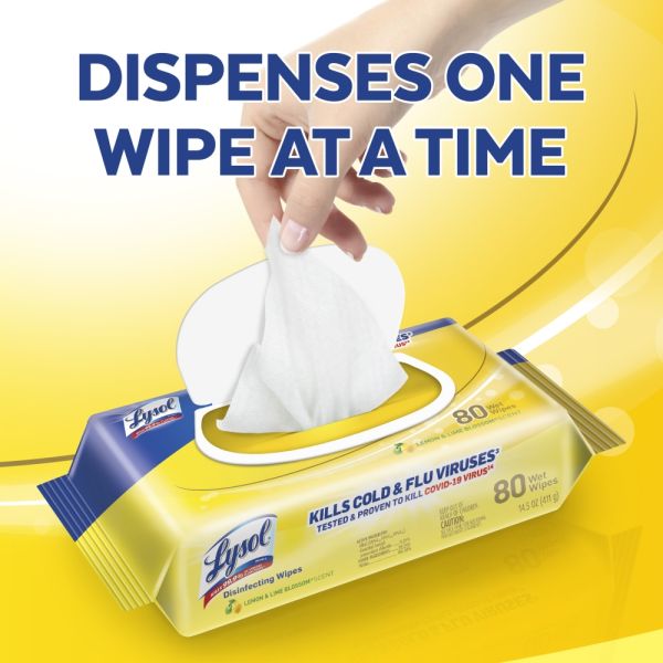 Photo 4 of LYSOL Brand Disinfecting Wipes Flatpacks, 6.69 x 7.87, Lemon and Lime Blossom, 80 Wipes/Flat Pack, 6 Flat Packs/Carton