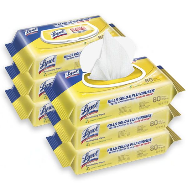 Photo 1 of LYSOL Brand Disinfecting Wipes Flatpacks, 6.69 x 7.87, Lemon and Lime Blossom, 80 Wipes/Flat Pack, 6 Flat Packs/Carton