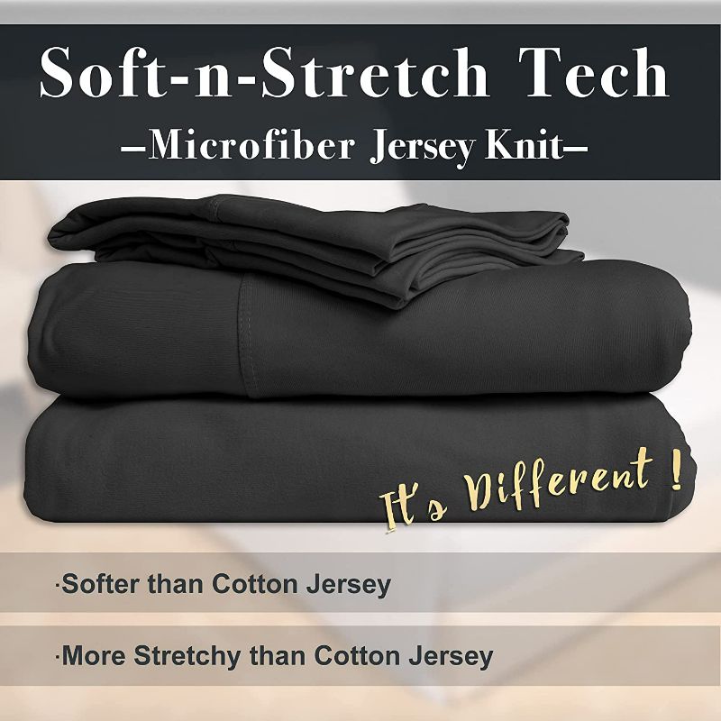 Photo 2 of N&Y HOME Jersey Knit Queen Sheet Sets - Softer & Stretchy Than Jersey Cotton, 4 Way Stretch Microfiber Blend T-Shirt Feel & Wrinkle Resistant Deep Pocket Bed Sheets - 4 Piece Sets, Dark Gray, Queen
