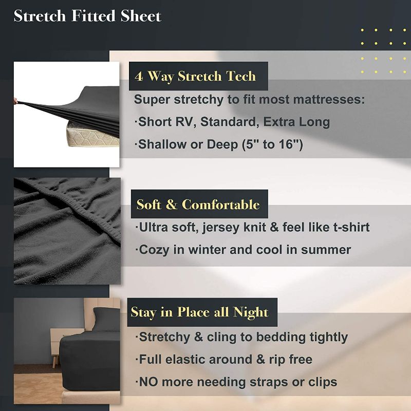 Photo 4 of N&Y HOME Jersey Knit Queen Sheet Sets - Softer & Stretchy Than Jersey Cotton, 4 Way Stretch Microfiber Blend T-Shirt Feel & Wrinkle Resistant Deep Pocket Bed Sheets - 4 Piece Sets, Dark Gray, Queen
