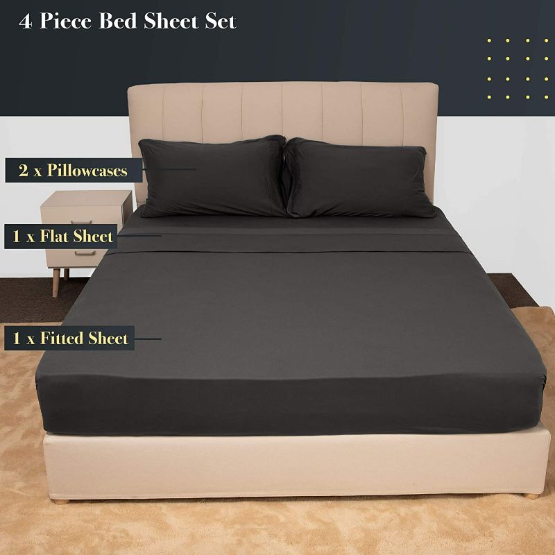 Photo 1 of N&Y HOME Jersey Knit Queen Sheet Sets - Softer & Stretchy Than Jersey Cotton, 4 Way Stretch Microfiber Blend T-Shirt Feel & Wrinkle Resistant Deep Pocket Bed Sheets - 4 Piece Sets, Dark Gray, Queen

