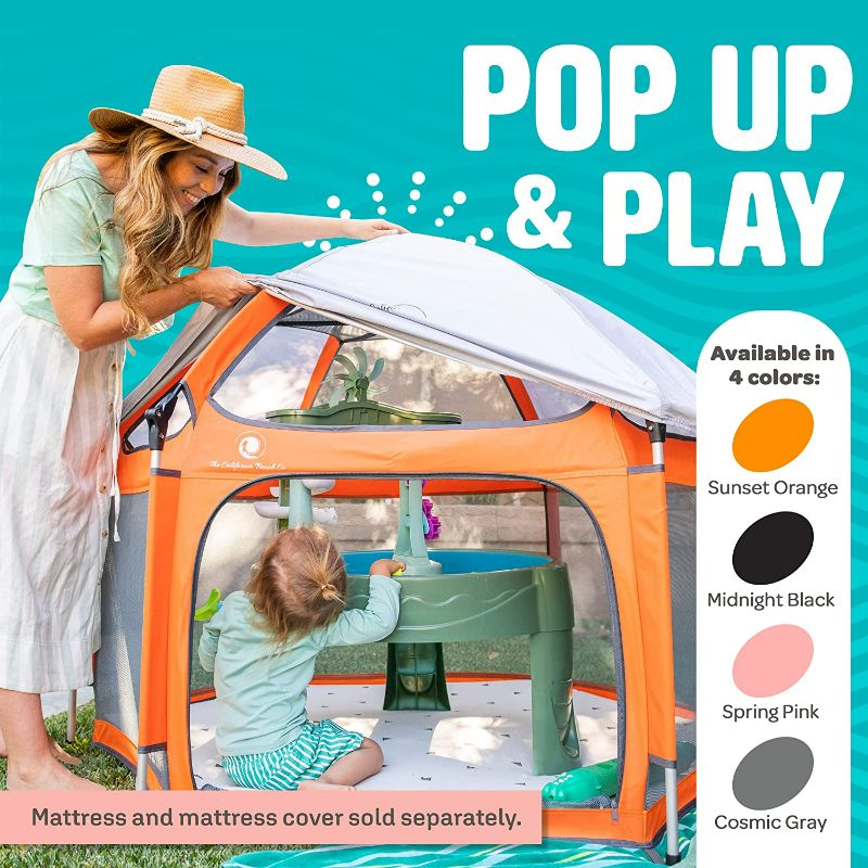 Photo 2 of POP 'N GO Premium Outdoor and Indoor Baby Playpen - Portable, Lightweight, Pop Up Pack and Play Toddler Play Yard w/ Canopy and Travel Bag - Orange

