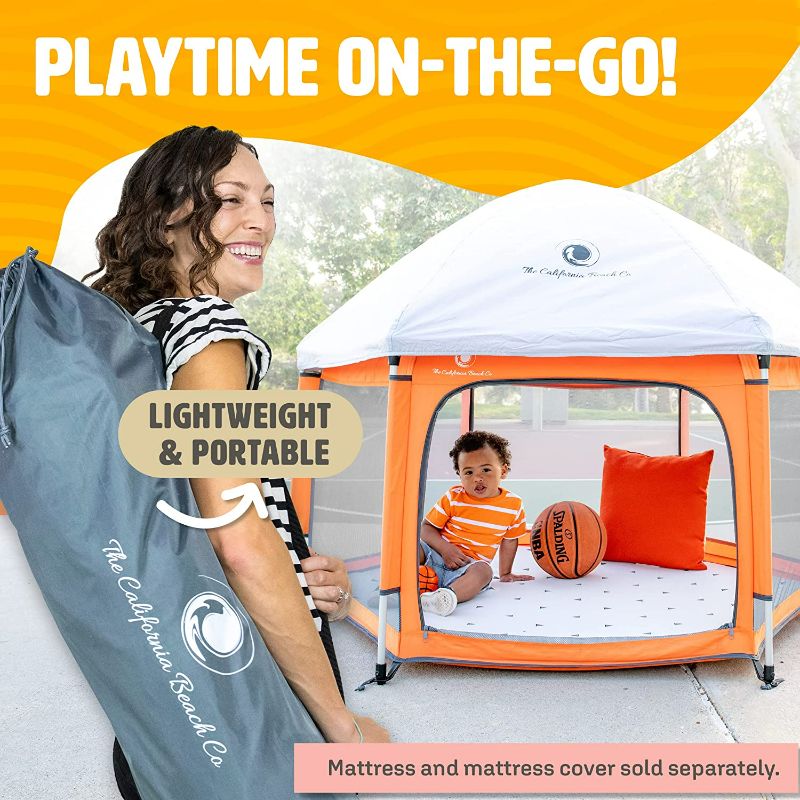 Photo 5 of POP 'N GO Premium Outdoor and Indoor Baby Playpen - Portable, Lightweight, Pop Up Pack and Play Toddler Play Yard w/ Canopy and Travel Bag - Orange
