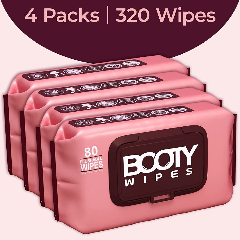Photo 2 of Booty Wipes for Women - 320 Flushable Wipes for Adults | Premium Feminine Wet Wipes - pH Balanced & Infused with Vitamin-E & Aloe | Female Toilet Wipes | Flushable Safe
