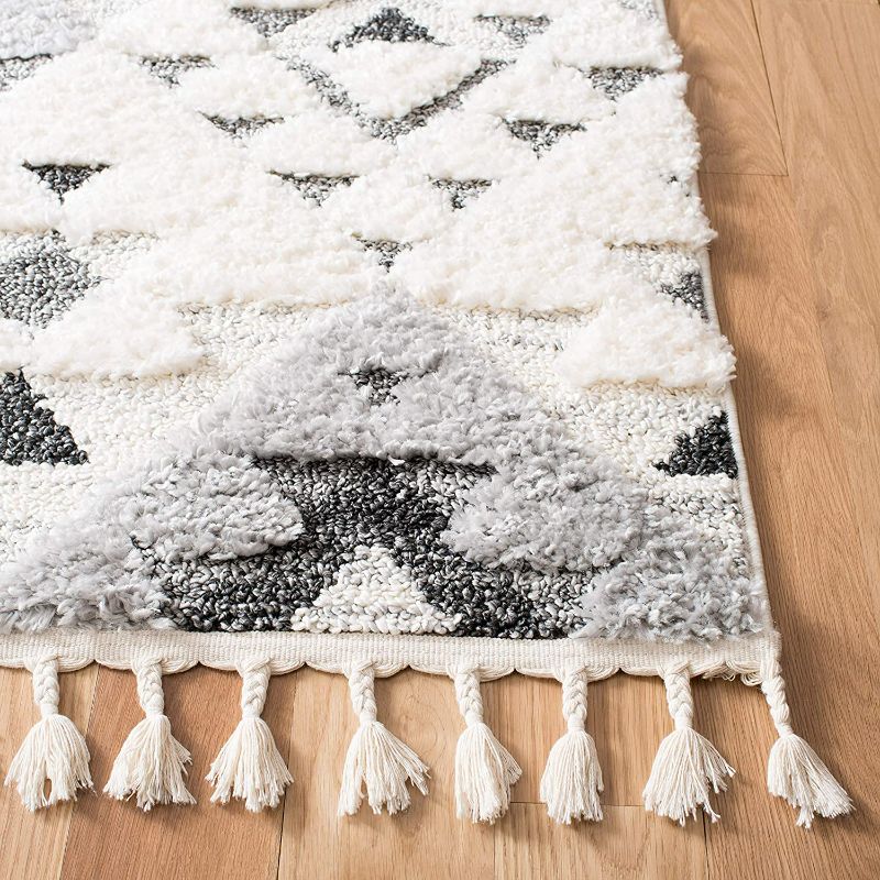 Photo 2 of SAFAVIEH Moroccan Tassel Shag Collection 9' x 12' Ivory/Grey MTS688F Boho Non-Shedding Living Room Bedroom Dining Room Entryway Plush 2-inch Thick Area Rug
