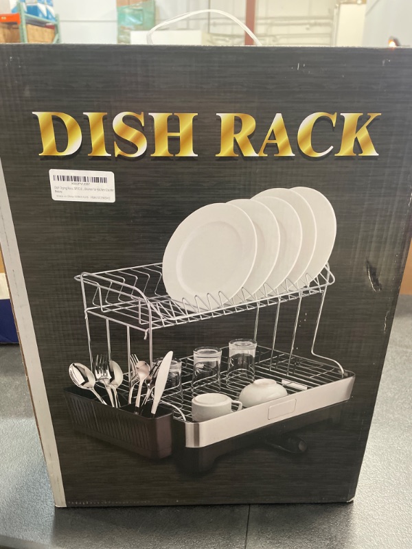 Photo 2 of Dish Rack and Drainboard Set, 304 Stainless Steel 2 Tier Large Dish Drying Rack with Swivel Spout, Dish Strainer for Kitchen Counter with Utensil Holder,