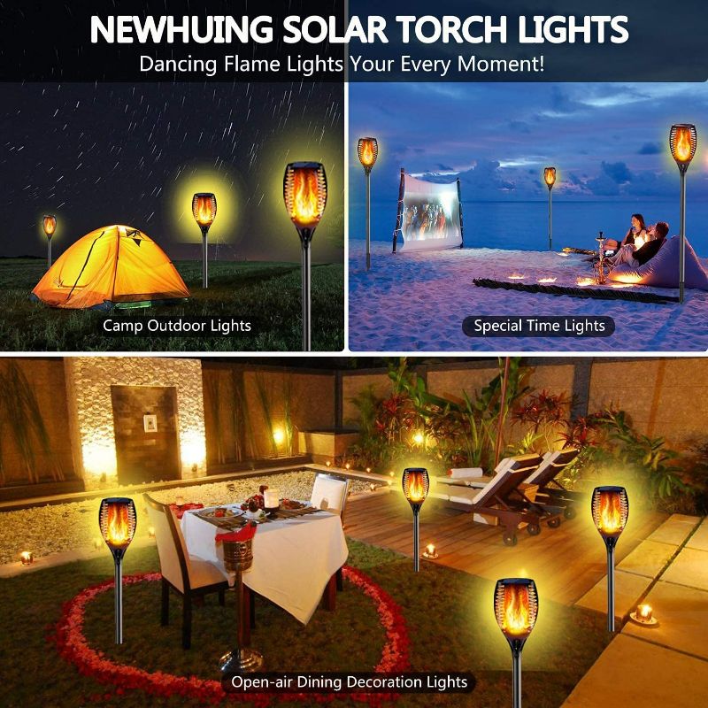 Photo 5 of 4PCs Solar Torch Lights Outdoor, 43 inch 96 LED, Waterproof Landscape Garden Pathway Light with Vivid Dancing Flickering Flames, with Auto On/Off Dusk to Dawn, for Christmas Lights Decoration
