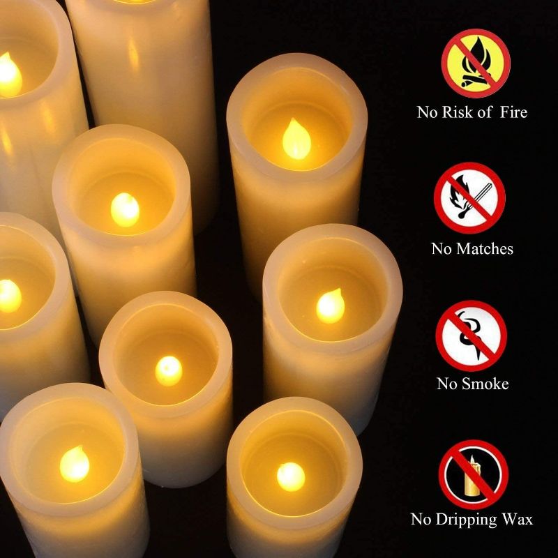 Photo 4 of Vinkor Flameless Candles Battery Operated Candles 4" 5" 6" 7" 8" 9" Set of 9 Ivory Real Wax Pillar LED Candles with 10-Key Remote and Cycling 24 Hours Timer
