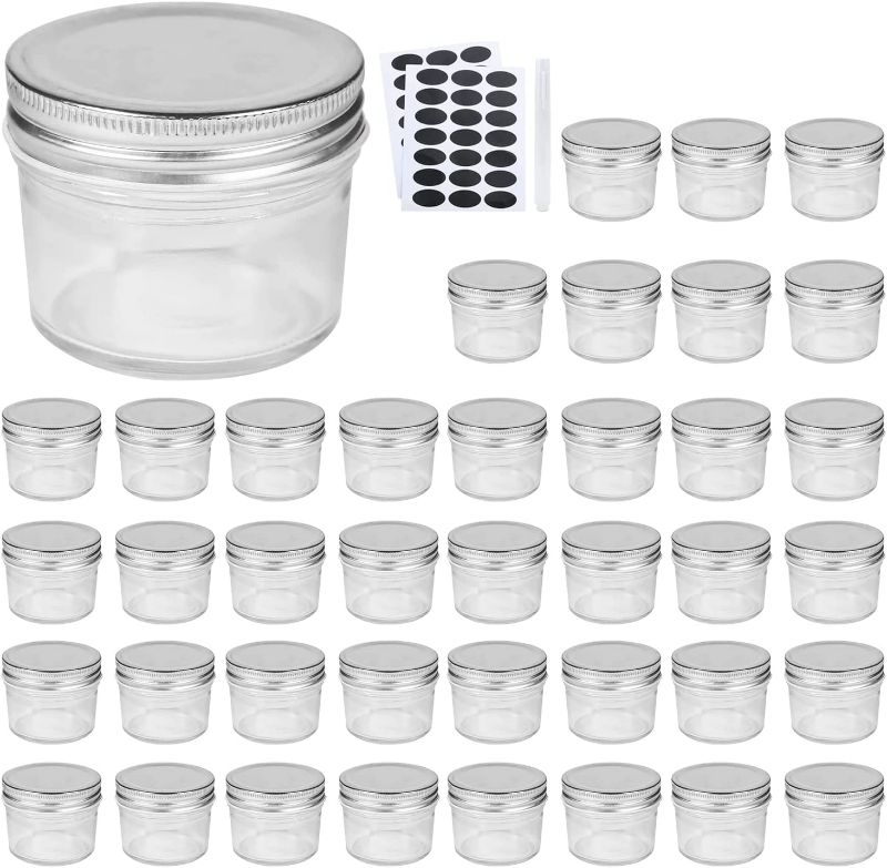 Photo 1 of 4oz Glass Jars With Lids(Silver),Mason Jars,glass jars with lids,Ideal For Honey,Jam,Wedding Favor,DIY Magnetic Spice Jars,Mini Spice Jars For Kitchen,Set of 25