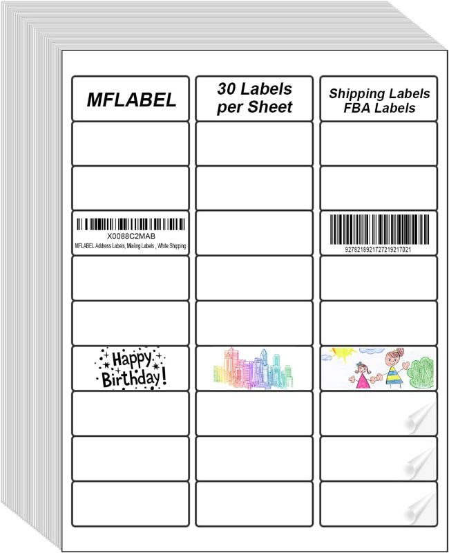 Photo 1 of MFLABEL Address Labels, 1"x2-5/8" Mailing Labels , 30-UP White Shipping Labels for Inkjet or Laser Printer, 15000 Sticker Labels (500 Sheets), 30 Labels per Sheet
