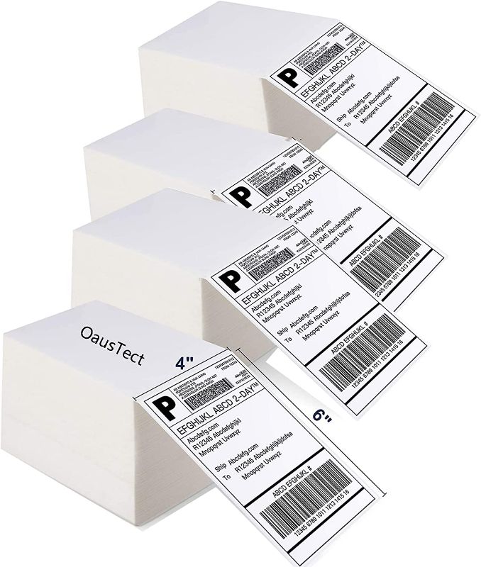 Photo 1 of OausTect Direct Thermal Labels 4x6 Shipping Label (Pack of 1000 Fanfold Labels) - Commercial Grade, Perforated Mailing Labels, Compatible with Rollo Zebra Printer (4 Stacks, 4000 Labels)
