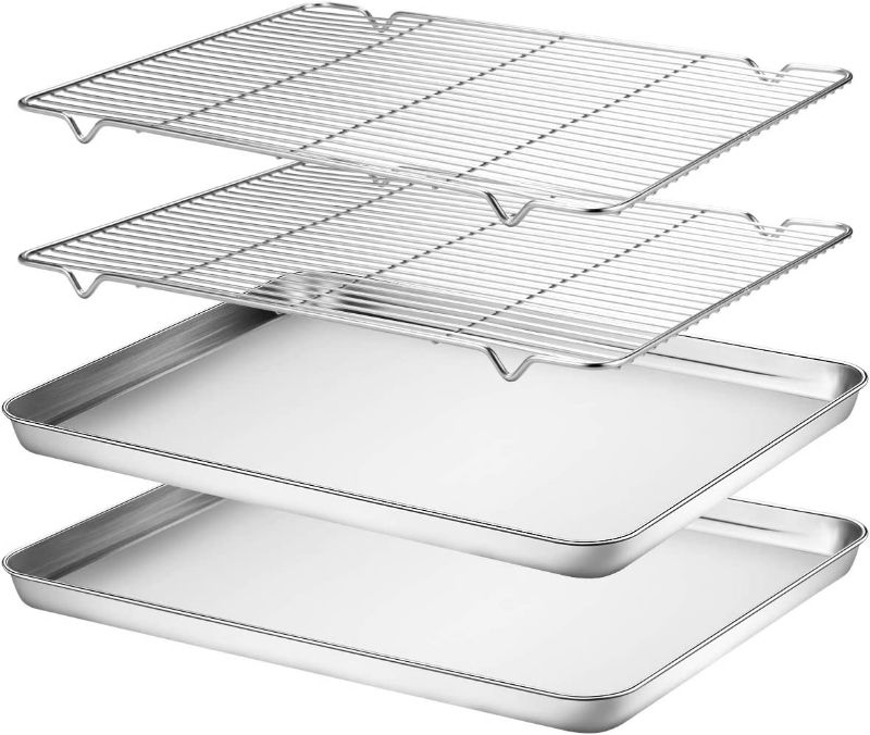 Photo 1 of Wildone Baking Sheet & Rack Set [2 Sheets + 2 Racks], Stainless Steel Cookie Pan with Cooling Rack, Size 16 x 12 x 1 Inch, Non Toxic & Heavy Duty & Easy Clean
