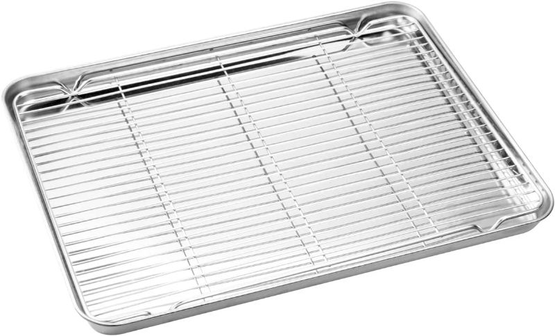 Photo 3 of Wildone Baking Sheet & Rack Set [2 Sheets + 2 Racks], Stainless Steel Cookie Pan with Cooling Rack, Size 16 x 12 x 1 Inch, Non Toxic & Heavy Duty & Easy Clean
