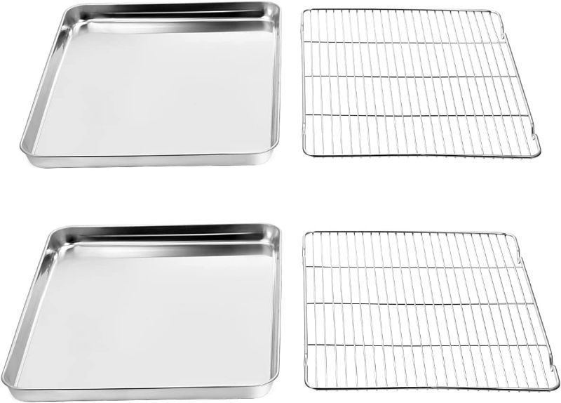 Photo 2 of Wildone Baking Sheet & Rack Set [2 Sheets + 2 Racks], Stainless Steel Cookie Pan with Cooling Rack, Size 16 x 12 x 1 Inch, Non Toxic & Heavy Duty & Easy Clean
