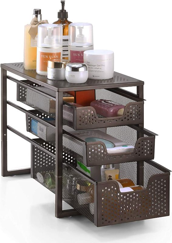 Photo 2 of Simple Trending 3-Tier Under Sink Cabinet Organizer with Sliding Storage Drawer, Desktop Organizer for Kitchen Bathroom Office, Stackbale, Bronze
