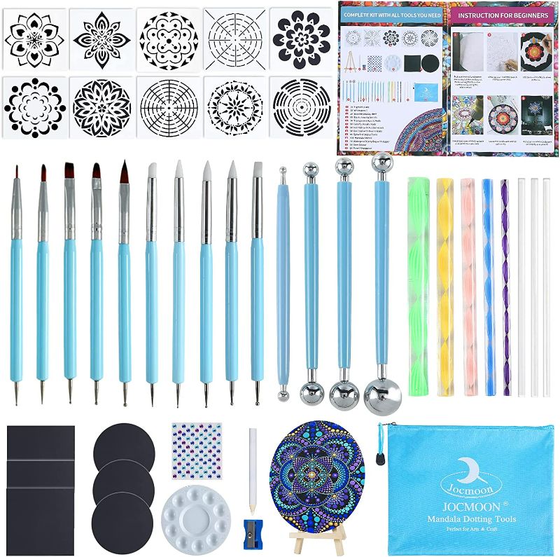 Photo 1 of JOCMOON 45Pcs Mandala Dotting Tools Set with a Zipper Storage Bag for Painting Rocks,for Students,Mandala Art,Coloring and Drafting
