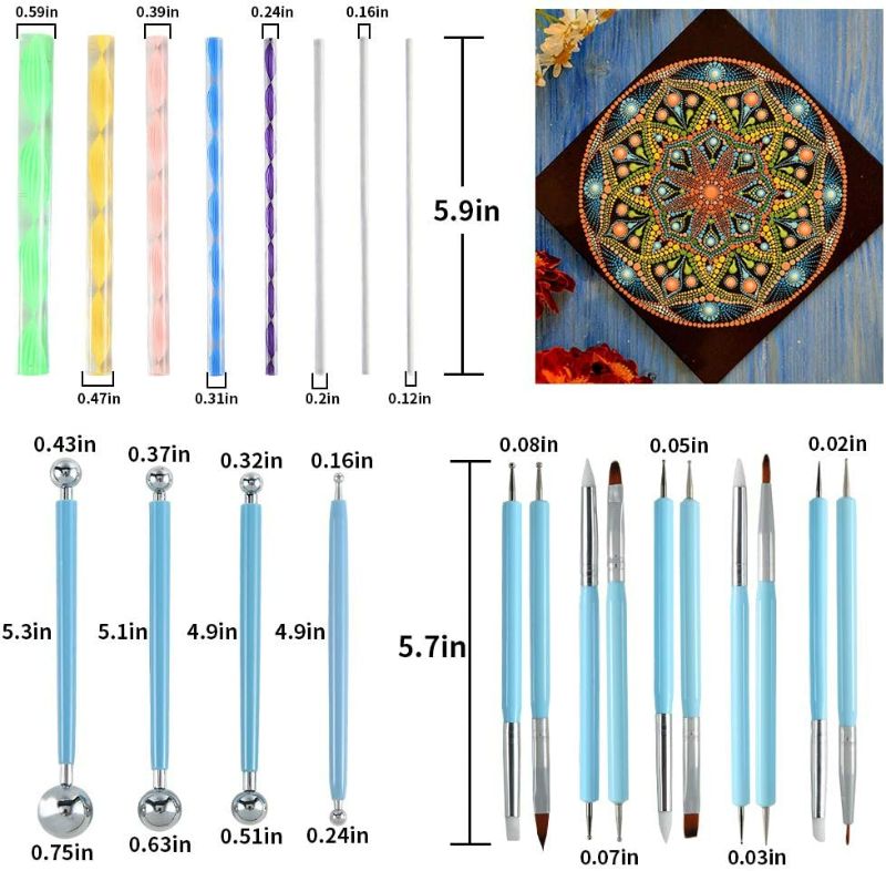 Photo 2 of JOCMOON 45Pcs Mandala Dotting Tools Set with a Zipper Storage Bag for Painting Rocks,for Students,Mandala Art,Coloring and Drafting
