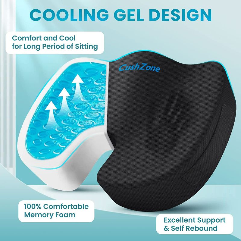 Photo 2 of CushZone Gel Seat Cushion Office Chair Cushion for All-Day Sitting - Back, Sciatica, Coccyx Tailbone Pain Relief Cushion - Ergonomic Seat Cushion for Office Chairs, Car Seat, Gaming Chair - Black
