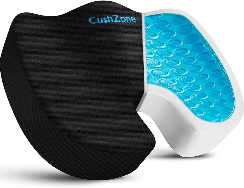 Photo 1 of CushZone Gel Seat Cushion Office Chair Cushion for All-Day Sitting - Back, Sciatica, Coccyx Tailbone Pain Relief Cushion - Ergonomic Seat Cushion for Office Chairs, Car Seat, Gaming Chair - Black
