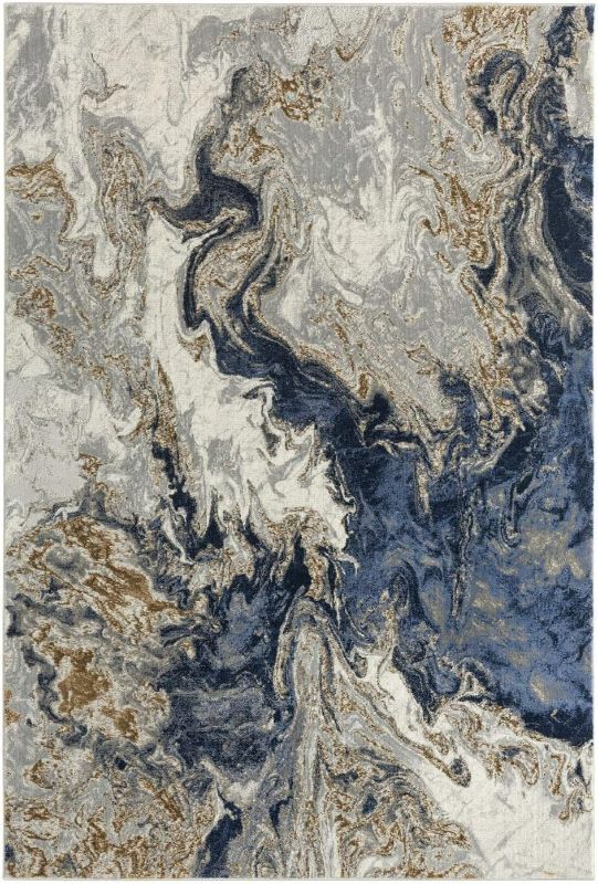 Photo 1 of LUXE WEAVERS Marble Collection Blue Area Rug 5x7 Modern Abstract Swirl Design Non-Shedding Carpet
