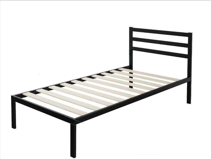 Photo 1 of ZINUS Mia Metal Platform Bed Frame with Headboard / Wood Slat Support / No Box Spring Needed / Easy Assembly, Twin ,Black
