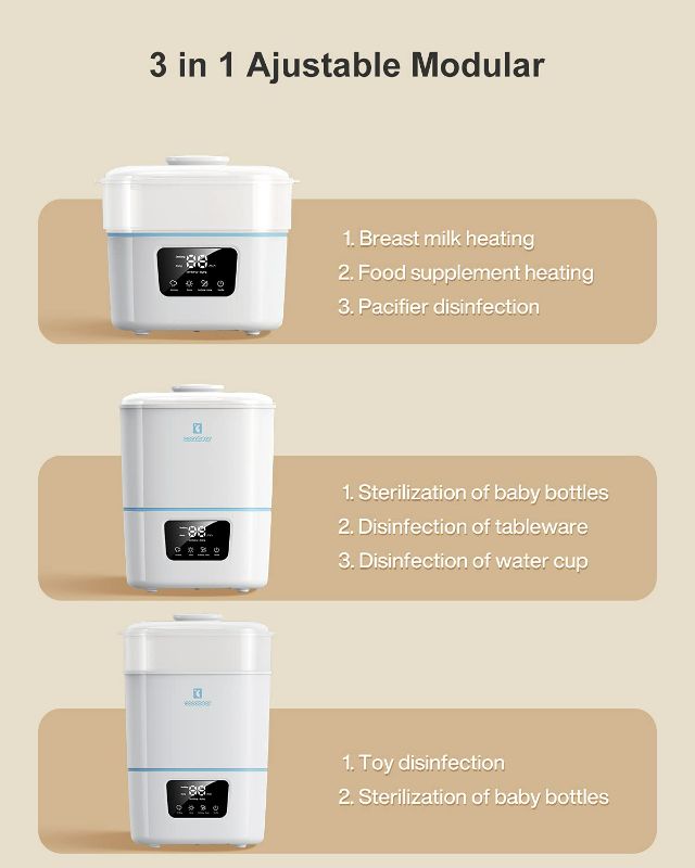 Photo 4 of CocoBear 3-in-1 Electric Steam Sterilizer and Dryer Premium for up to 9 Baby Bottles, Pacifiers, Pumps and Accessories, Compact Design, Holds Wide Narrow and Angled Bottles
