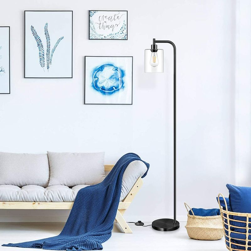 Photo 1 of Industrial Floor Lamp with Hanging Glass Shade Black Farmhouse Indoor Pole Light with Edison E26 Base Vintage Rustic Standing Tall Lighting for Living Room Bedroom Office(ST64 Bulb Included)
