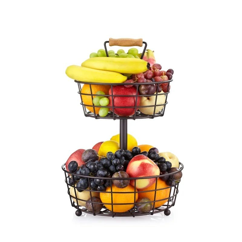 Photo 1 of concord 2 tier fruit basket with stand and natural wood handles