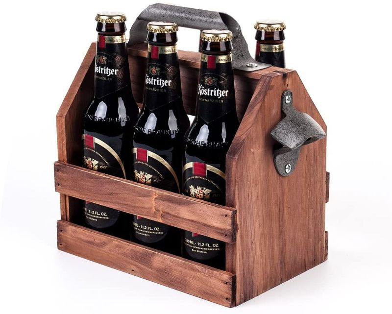 Photo 4 of Mealivos Wooden Bottle Caddy, 6-Pack Beer Carrier with Built-In Metal Bottle Opener, Beer Buckets for 6 Beers
