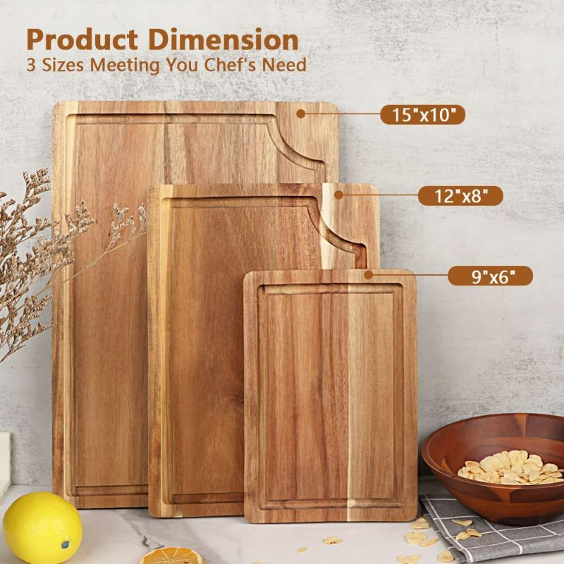 Photo 2 of Bamboo Cutting Board Set Of 3 - Best Bamboo Cutting Boards For Home Kitchen With Juice Groove & Handle - Organic Wood Chopping Boards 3 Piece - Wooden Butcher Block For Meat, Cheese & Vegetables
