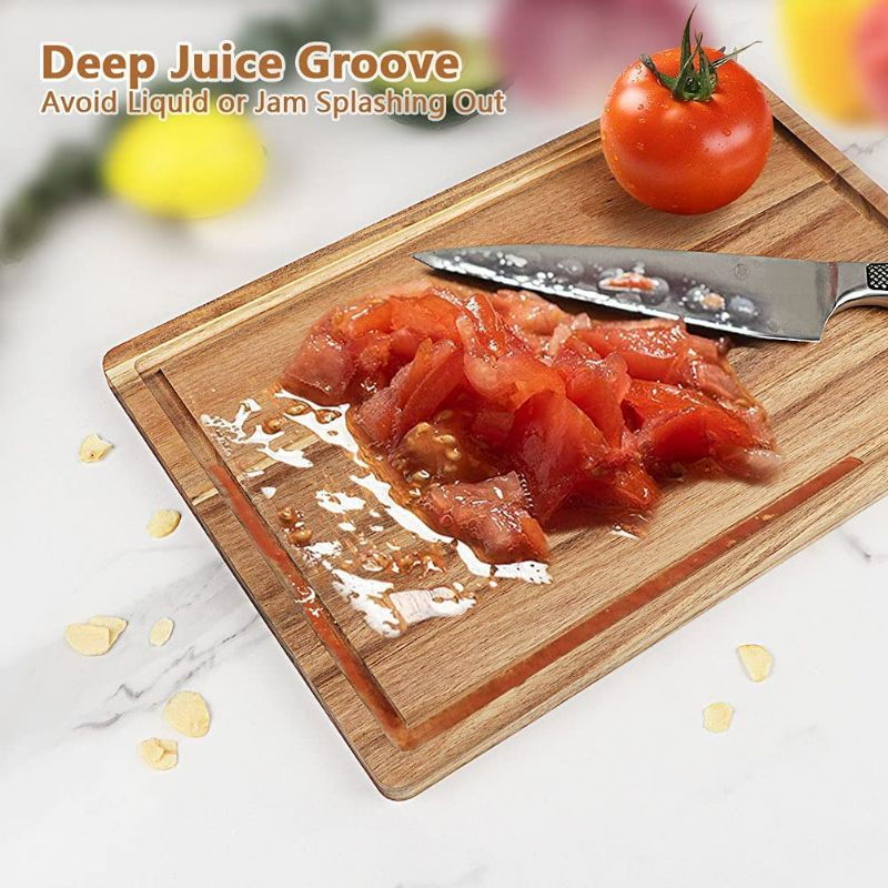 Photo 4 of Bamboo Cutting Board Set Of 3 - Best Bamboo Cutting Boards For Home Kitchen With Juice Groove & Handle - Organic Wood Chopping Boards 3 Piece - Wooden Butcher Block For Meat, Cheese & Vegetables
