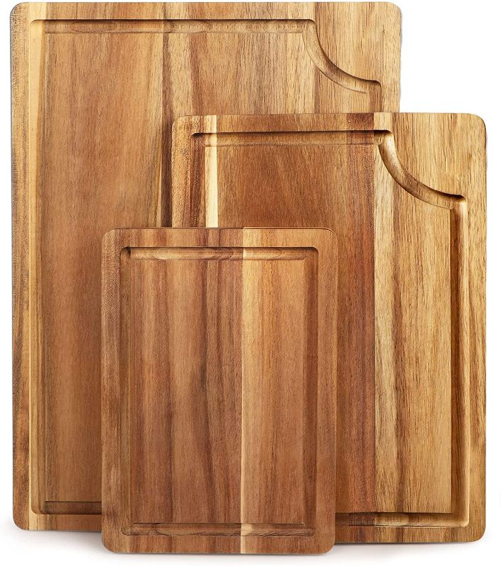 Photo 1 of Bamboo Cutting Board Set Of 3 - Best Bamboo Cutting Boards For Home Kitchen With Juice Groove & Handle - Organic Wood Chopping Boards 3 Piece - Wooden Butcher Block For Meat, Cheese & Vegetables
