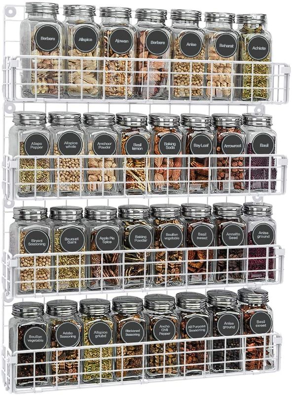 Photo 1 of X-cosrack Spice Racks Organizer Wall Mounted 4-Tier Spice Racks,Great for Kitchen and Pantry Storing Spices, Household Items,Bathroom and More,White(Patent No.:D909138S)
