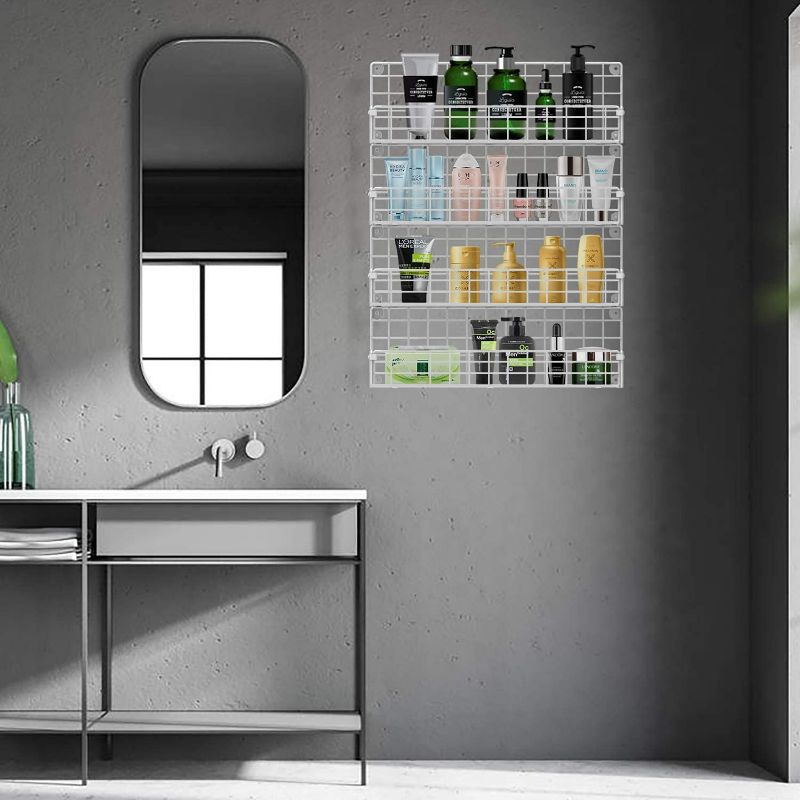 Photo 1 of X-cosrack Spice Racks Organizer Wall Mounted 4-Tier Spice Racks,Great for Kitchen and Pantry Storing Spices, Household Items,Bathroom and More,White(Patent No.:D909138S)
