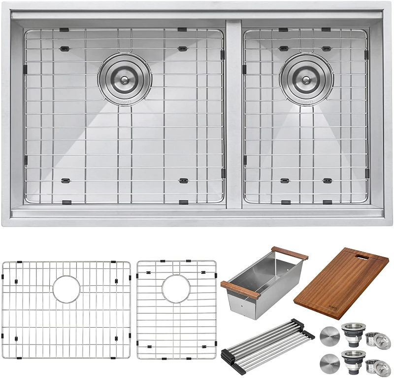 Photo 1 of Ruvati 36-inch Workstation 60/40 Double Bowl Undermount 16 Gauge Stainless Steel Kitchen Sink - RVH8359
