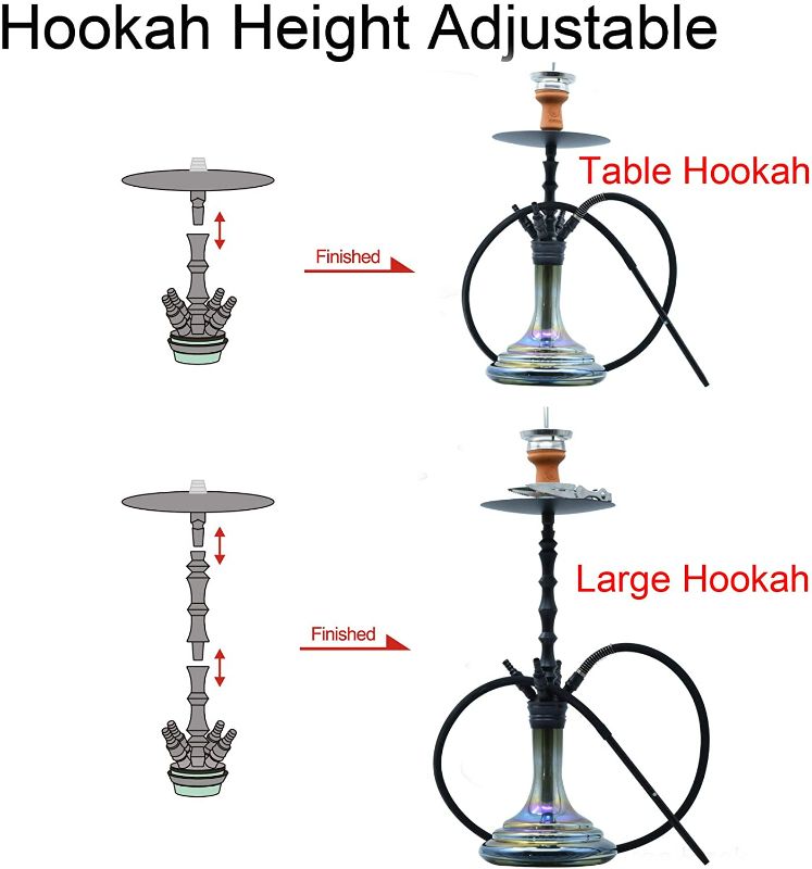 Photo 4 of Complete Hookah Set with Everything - 4 Hookah Hose Portable Glass Hookahs Set with Washable Clay Hooka Bowl Coal Tongs Silicone Bong Aluminum Stem with Diffuser for Narguile Smoking
