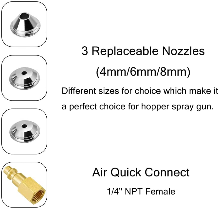 Photo 3 of Joywayus Air Hopper Spray Gun with 4.0mm/6.0mm/8.0mm Nozzle Paint Texture Drywall Painting Sprayer, Yellow, 0.79 Gallon (3 L) Straight
