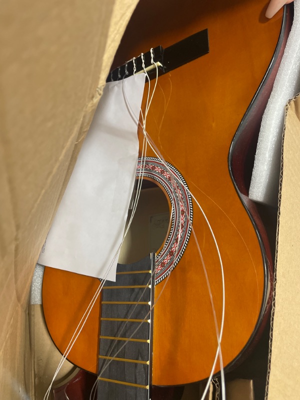 Photo 4 of Beginner Classical Acoustic Guitars 36 Inch 3/4 Size Kids Junior Guitar Guitarra Acustica Soft Nylon Strings With Chord Poster Bag Strap Tuner Hanger Strings Winder Picks Holder and Wipe
