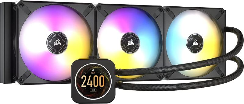 Photo 1 of CORSAIR iCUE H170i ELITE LCD Display Liquid CPU Cooler-Custom IPS LCD Screen-48 Dynamic RGB LEDs-140mm Fans -420mm Radiator-COMMANDER CORE Smart Lighting Controller
