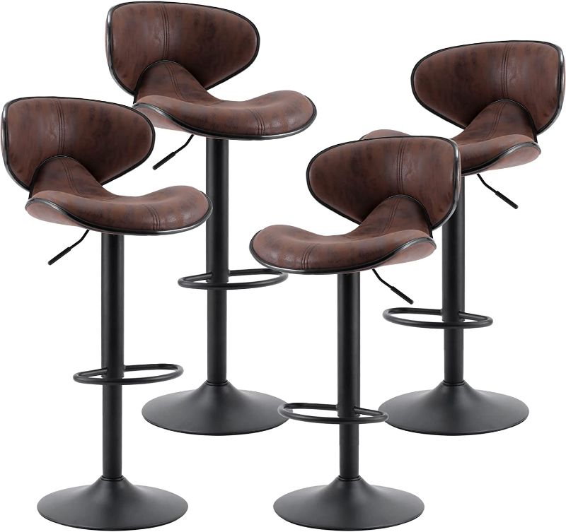 Photo 1 of SUPERJARE Bar Stools Set of 4 - Adjustable Barstools with Back and Footrest, Counter Height Bar Chairs for Kitchen, Pub - Retro Brown