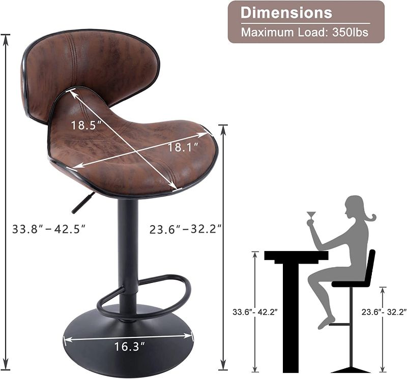 Photo 3 of SUPERJARE Bar Stools Set of 4 - Adjustable Barstools with Back and Footrest, Counter Height Bar Chairs for Kitchen, Pub - Retro Brown