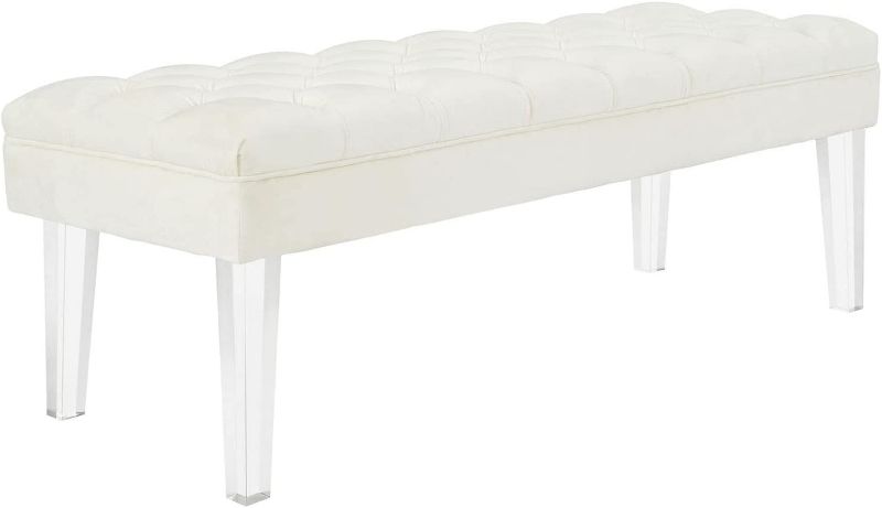 Photo 2 of Modway Valet Tufted Button Performance Velvet Upholstered Bedroom Or Entryway Bench with Acrylic Legs in Ivory