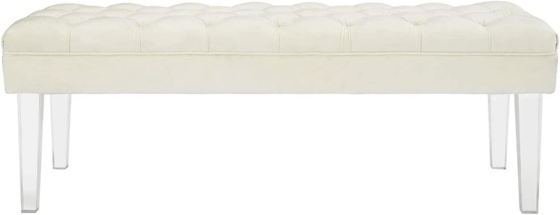 Photo 3 of Modway Valet Tufted Button Performance Velvet Upholstered Bedroom Or Entryway Bench with Acrylic Legs in Ivory