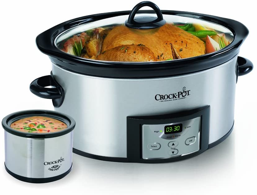 Photo 1 of Crock-Pot 6-Quart Countdown Programmable Oval Slow Cooker with Dipper, Stainless Steel, SCCPVC605-S