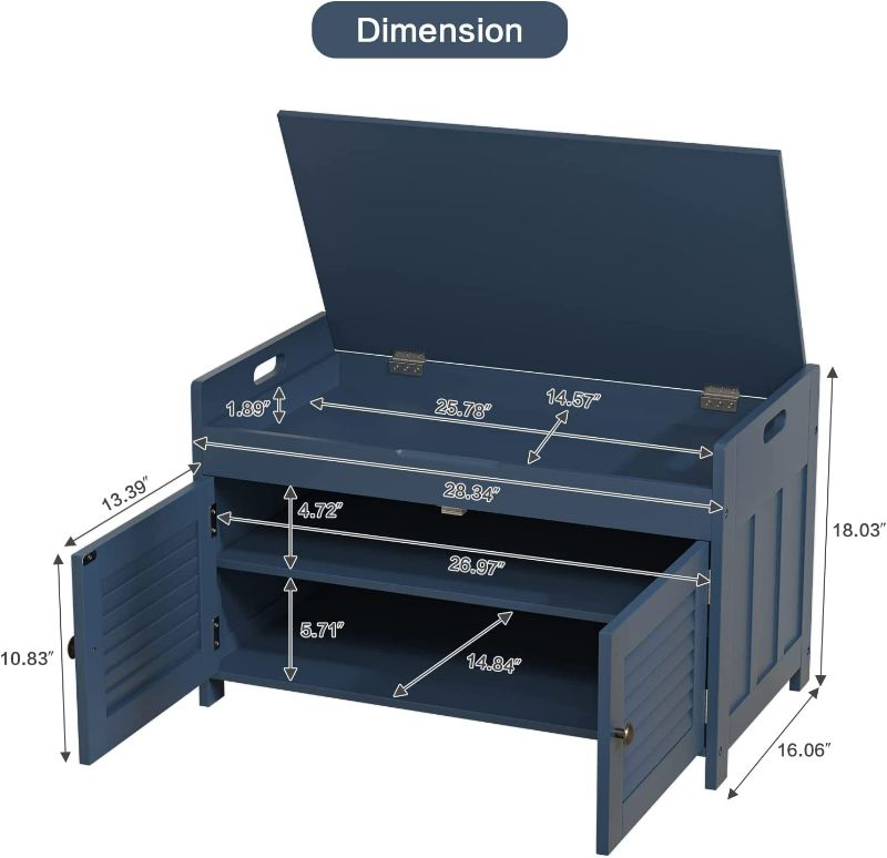 Photo 2 of Knowlife Shoe Storage Bench with Lift Top Storage, Entryway Bench with Door Cabinet, Adjustable Shelve, Cushioned Seat and Handle for Entryway, Hallway, Window and Closet