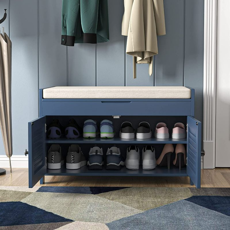 Photo 1 of Knowlife Shoe Storage Bench with Lift Top Storage, Entryway Bench with Door Cabinet, Adjustable Shelve, Cushioned Seat and Handle for Entryway, Hallway, Window and Closet