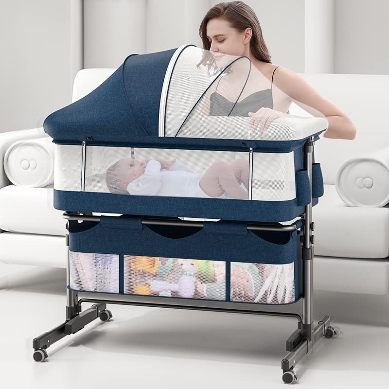 Photo 1 of 3 In 1 Baby Bassinet, Infant Master Bedside Sleeper for Baby, Baby Bassinets with Storage Basket, Easy Folding Sleeper for Newborn, Adjustable Baby Crib, Portable Foldable Baby Bed-Includes Travel Bag