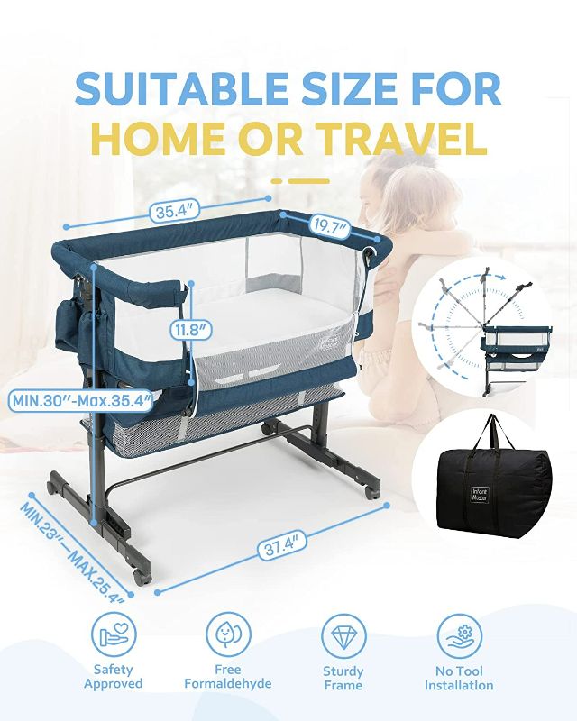 Photo 3 of 3 In 1 Baby Bassinet, Infant Master Bedside Sleeper for Baby, Baby Bassinets with Storage Basket, Easy Folding Sleeper for Newborn, Adjustable Baby Crib, Portable Foldable Baby Bed-Includes Travel Bag