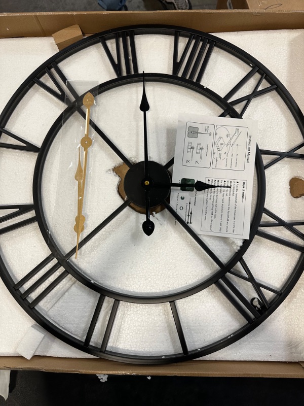Photo 1 of LEIKE Large Modern Metal Wall Clocks 60CM / 24 Inch Rustic Round Nearly Silent Little Ticking Battery Operated Black Roman Numerals Clock for Living Room/Bedroom/Kitchen Wall Decor-60cm